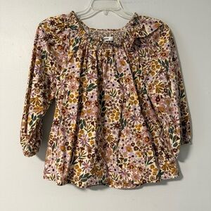 Sonoma Womens Blouse Woven 100% Cotton Ruffle Shoulder Peasant Top Fall Floral M